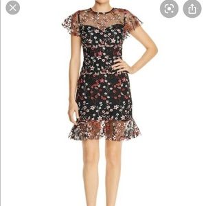 NWT black mesh dress with multi floral